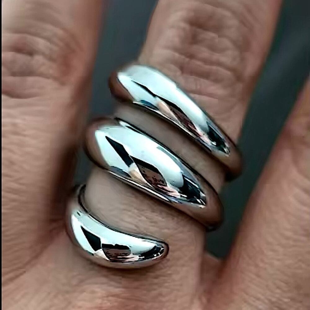 Silver Plated Geometric Ring, Creative, Design, Unique, Tre…